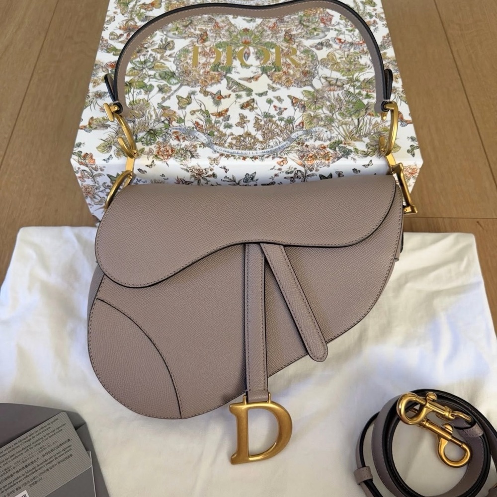 Dior Taupe Saddle Shoulder Bag with Gold D Charm